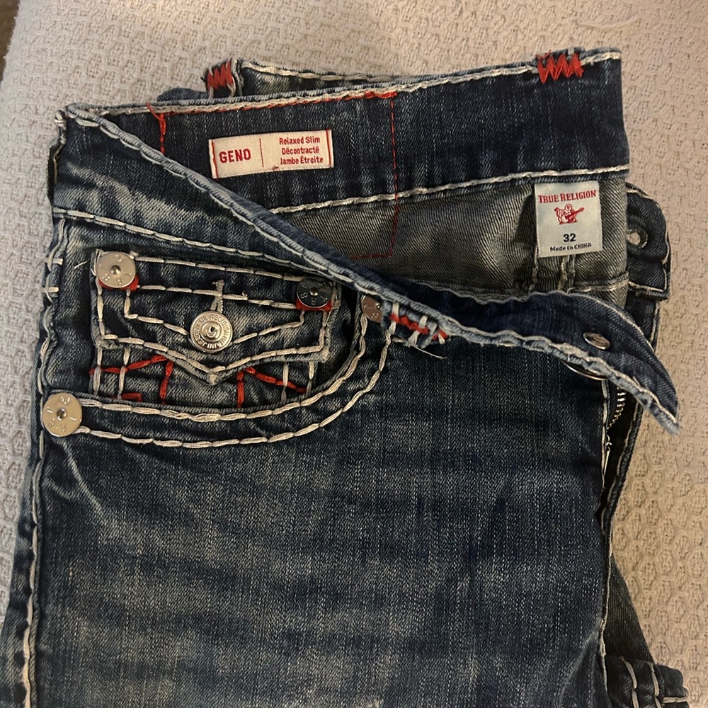 True Religion Dark Blue Jeans with Red Stitching